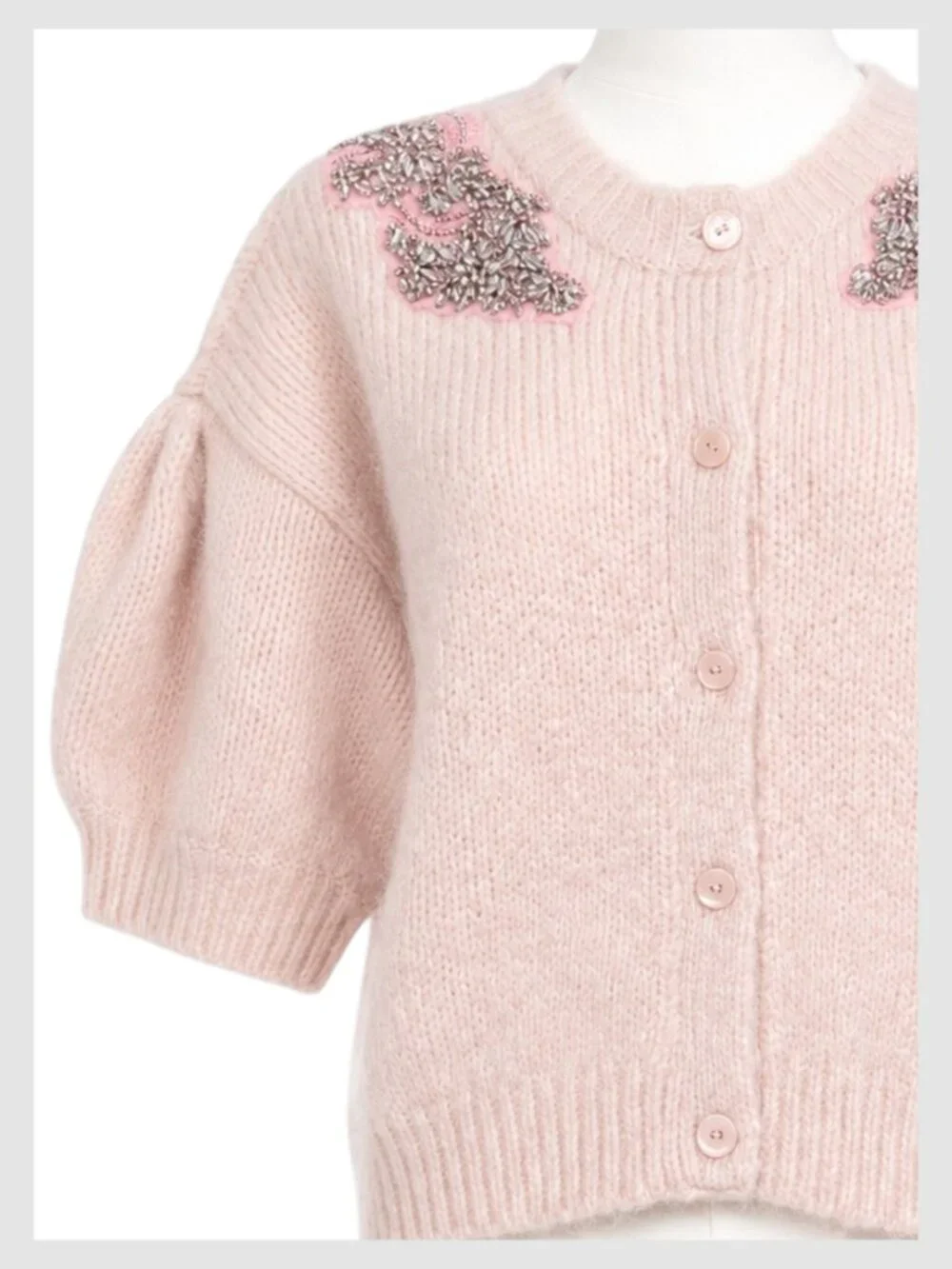 Cinq à Sept Millicent Pink Embellished Puff Sleeve Cardigan M